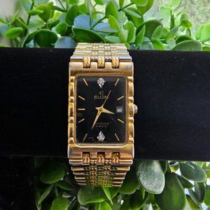 Elgin Black and Gold Tone Diamond Quartz Stainless Steel Watch